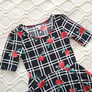 LuLaRoe Nicole Dress M Black White Red Roses